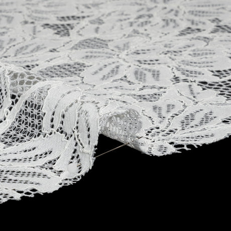 Stretch Corded Lace with Finished Edges - Ivory Tropical Blossoms - Ottilie Collection