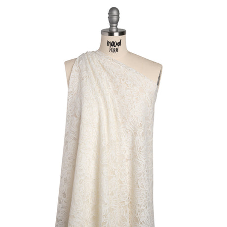 Stretch Corded Lace with Finished Edges - Ivory Tropical Blossoms - Ottilie Collection