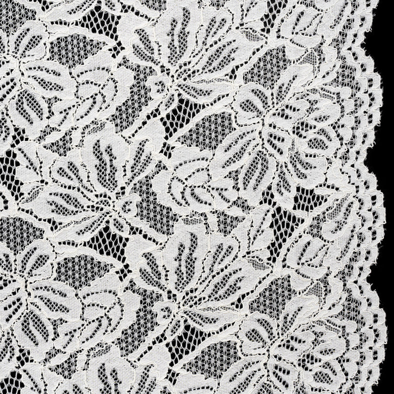 Stretch Corded Lace with Finished Edges - Ivory Tropical Blossoms - Ottilie Collection