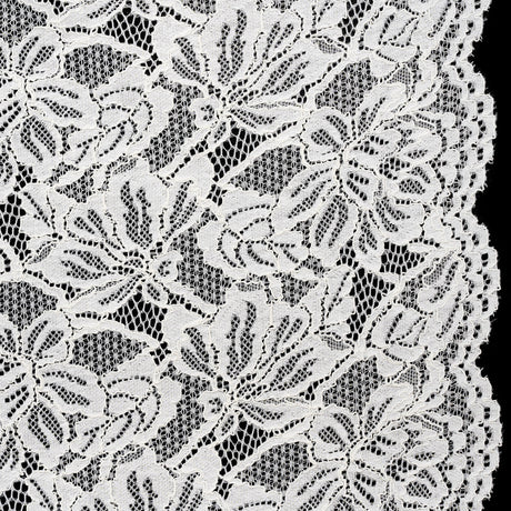 Stretch Corded Lace with Finished Edges - Ivory Tropical Blossoms - Ottilie Collection