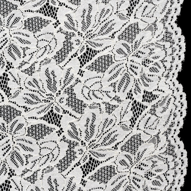 Stretch Corded Lace with Finished Edges - Ivory Tropical Blossoms - Ottilie Collection