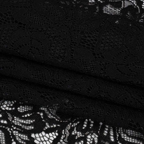 Stretch Corded Lace with Finished Edges - Black Tropical Blossoms - Ottilie Collection