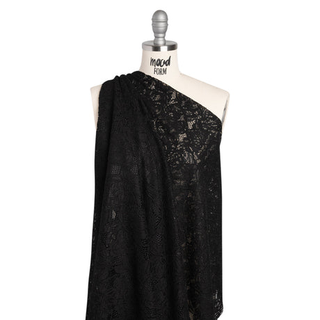 Stretch Corded Lace with Finished Edges - Black Tropical Blossoms - Ottilie Collection