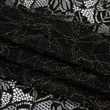 Stretch Metallic Corded Lace with Finished Edges - Black and Gold Tropical Blossoms - Ottilie Collection