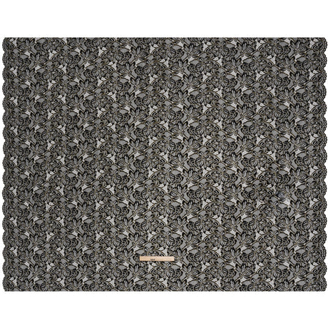 Stretch Metallic Corded Lace with Finished Edges - Black and Gold Tropical Blossoms - Ottilie Collection