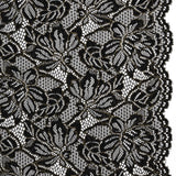 Stretch Metallic Corded Lace with Finished Edges - Black and Gold Tropical Blossoms - Ottilie Collection