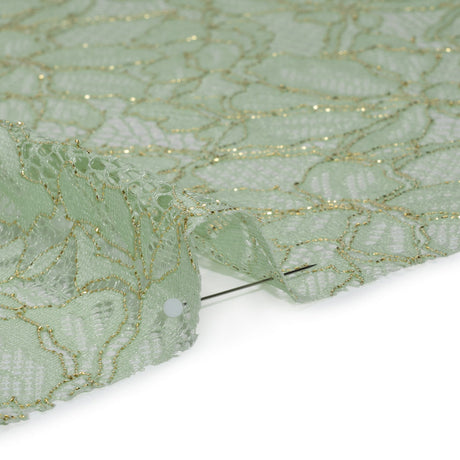 Stretch Metallic Corded Lace with Finished Edges - Dusty Aqua and Gold Tropical Blossoms - Ottilie Collection
