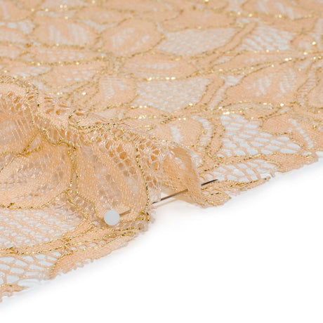 Stretch Metallic Corded Lace with Finished Edges - Linen Beige and Gold Tropical Blossoms - Ottilie Collection