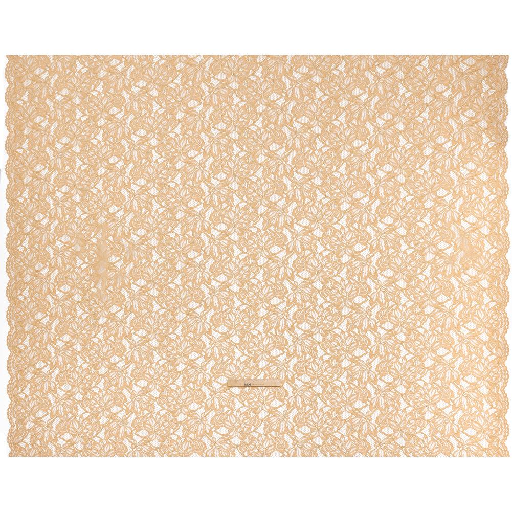 Stretch Metallic Corded Lace with Finished Edges - Linen Beige and Gold Tropical Blossoms - Ottilie Collection