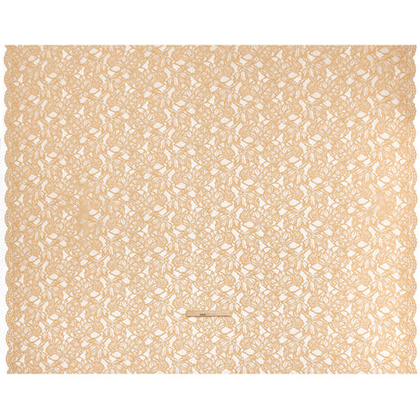 Stretch Metallic Corded Lace with Finished Edges - Linen Beige and Gold Tropical Blossoms - Ottilie Collection