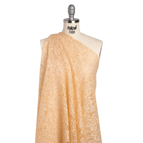 Stretch Metallic Corded Lace with Finished Edges - Linen Beige and Gold Tropical Blossoms - Ottilie Collection