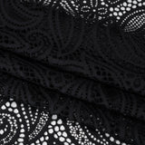 Stretch Raschel Lace with Finished Edges - Black Swirling Gardens