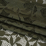 Recycled Stretch Raschel Lace with Finished Edges - Algae Green Dancing Lilies
