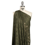 Recycled Stretch Raschel Lace with Finished Edges - Algae Green Dancing Lilies