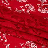Recycled Stretch Raschel Lace with Finished Edges - Cherry Red Dancing Lilies
