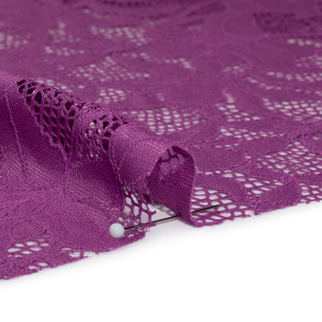 Recycled Stretch Raschel Lace with Finished Edges - Anemone Purple Dancing Lilies