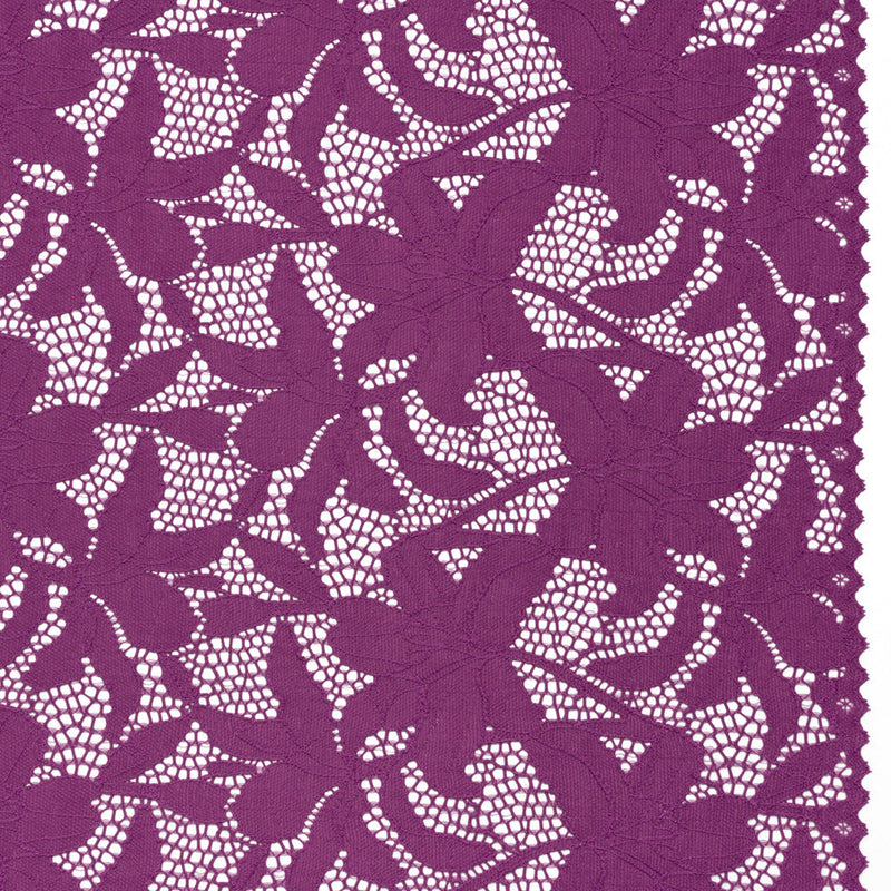 Recycled Stretch Raschel Lace with Finished Edges - Anemone Purple Dancing Lilies