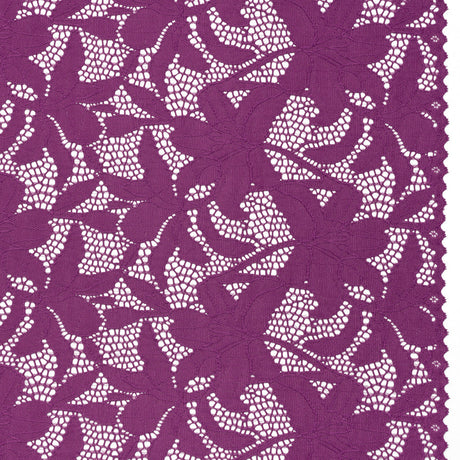Recycled Stretch Raschel Lace with Finished Edges - Anemone Purple Dancing Lilies