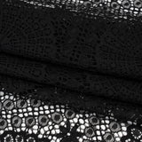Nylon Raschel Lace Panel with Finished Scalloped Edges - Black Floral Medallions