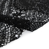 Nylon Raschel Lace Panel with Finished Scalloped Edges - Black Floral Medallions