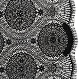 Nylon Raschel Lace Panel with Finished Scalloped Edges - Black Floral Medallions