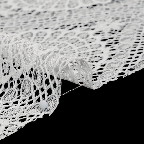 Nylon Raschel Lace Panel with Finished Scalloped Edges - Ivory Floral Medallions