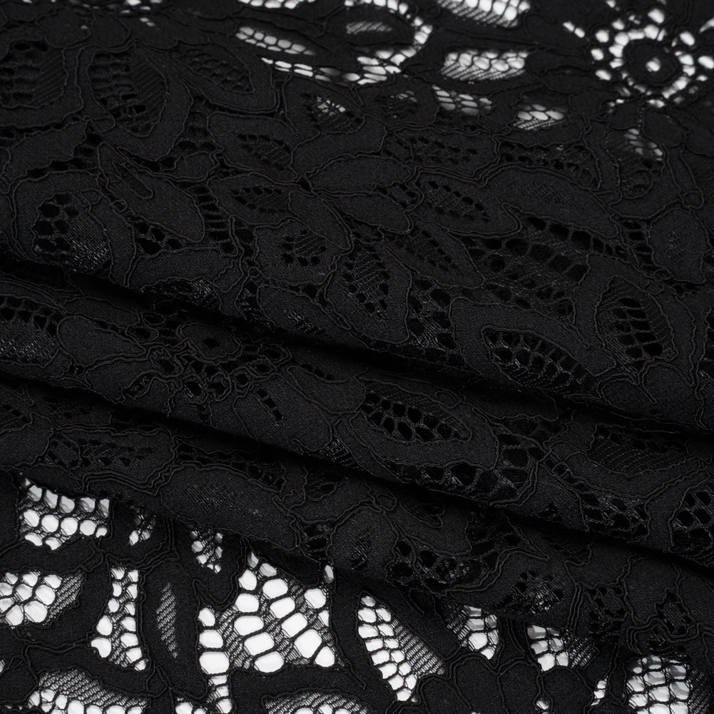 Corded Lace with Finished Scalloped Edges - Black Sunflowers