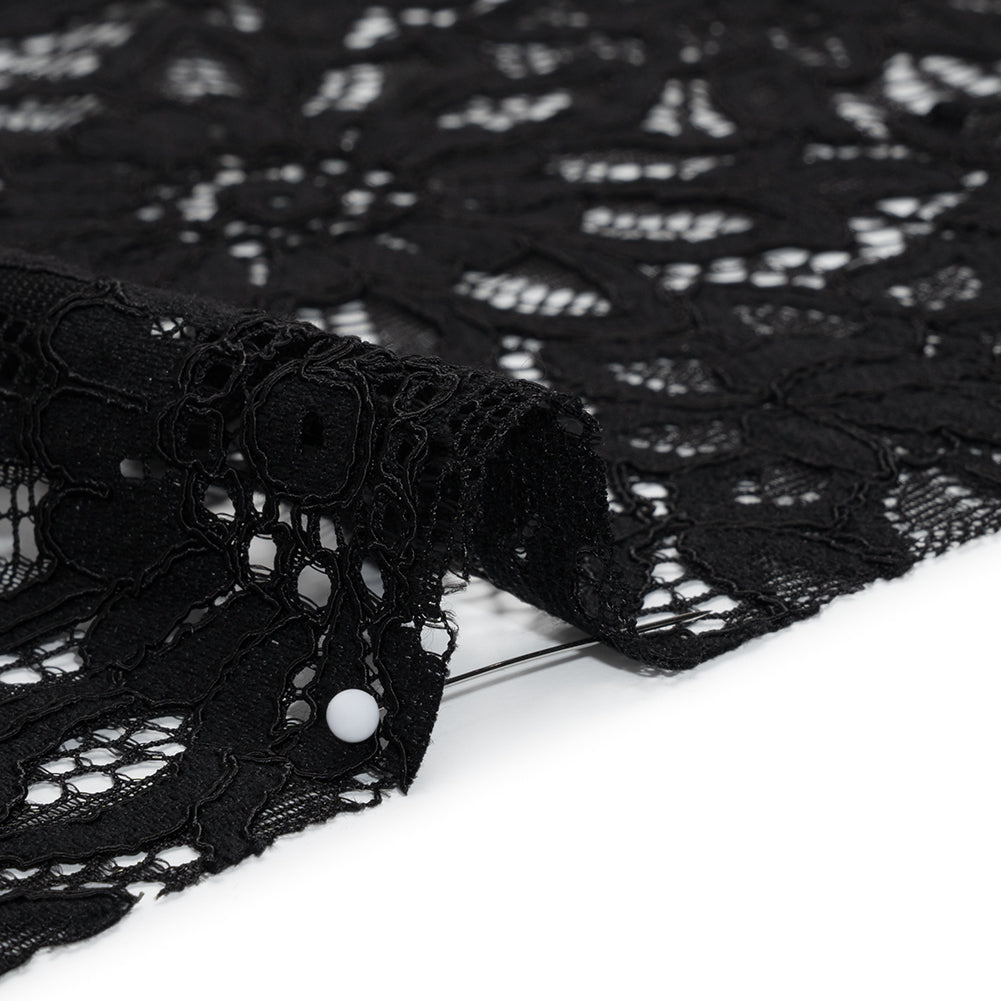 Corded Lace with Finished Scalloped Edges - Black Sunflowers