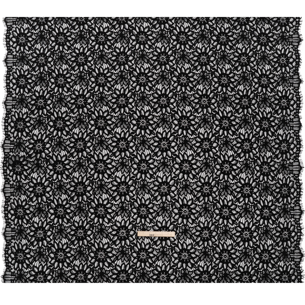 Corded Lace with Finished Scalloped Edges - Black Sunflowers