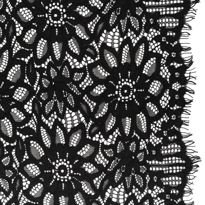 Corded Lace with Finished Scalloped Edges - Black Sunflowers