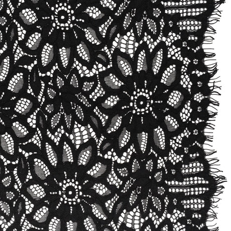 Corded Lace with Finished Scalloped Edges - Black Sunflowers