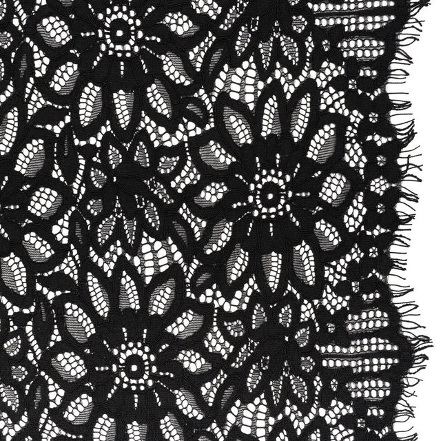 Corded Lace with Finished Scalloped Edges - Black Sunflowers