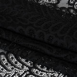 Nylon Raschel Lace Panel with Finished Scalloped Edges - Black Fern Leaves