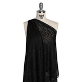 Nylon Raschel Lace Panel with Finished Scalloped Edges - Black Fern Leaves