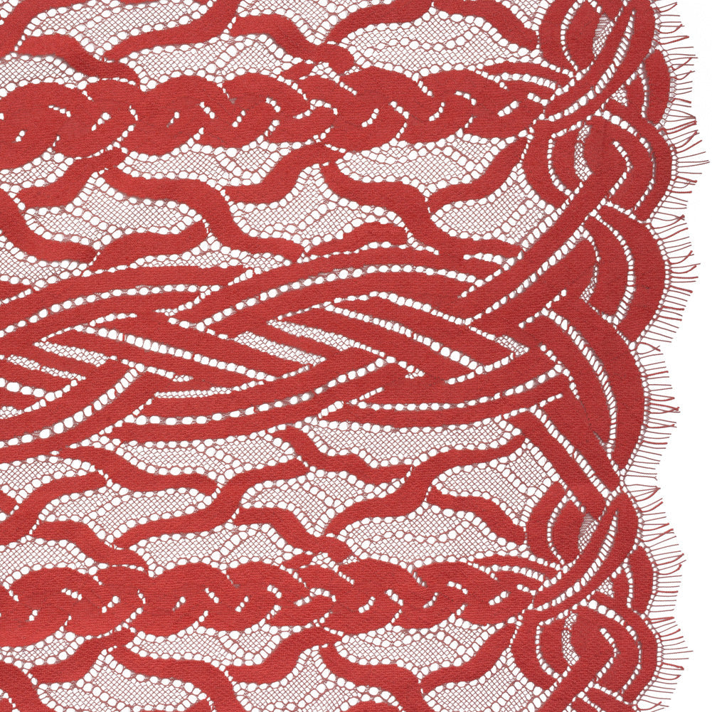 Cotton and Nylon Lace Panel with Finished Edges - Berry and Cardinal Red Celtic Knotwork and Braids