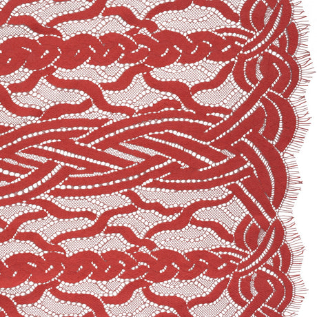 Cotton and Nylon Lace Panel with Finished Edges - Berry and Cardinal Red Celtic Knotwork and Braids