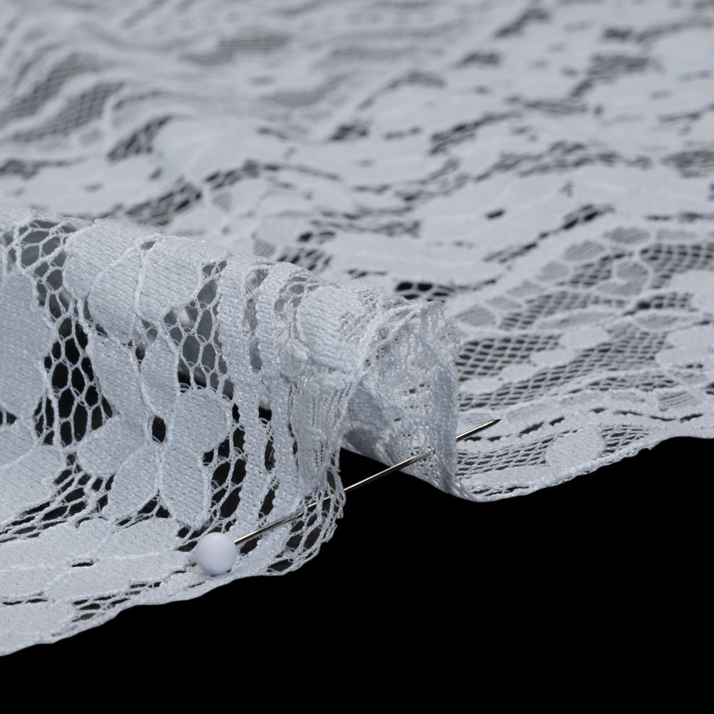 Cotton and Nylon Re-Embroidered Lace Panel with Finished Edges - Pale Blue and Ivory Diamonds and Flowers