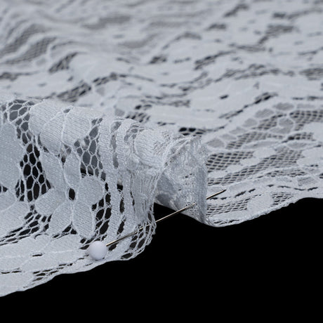 Cotton and Nylon Re-Embroidered Lace Panel with Finished Edges - Pale Blue and Ivory Diamonds and Flowers
