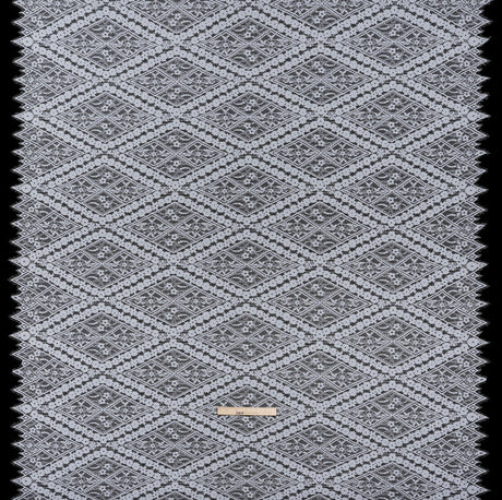 Cotton and Nylon Re-Embroidered Lace Panel with Finished Edges - Pale Blue and Ivory Diamonds and Flowers