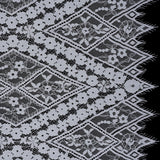 Cotton and Nylon Re-Embroidered Lace Panel with Finished Edges - Pale Blue and Ivory Diamonds and Flowers