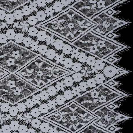 Cotton and Nylon Re-Embroidered Lace Panel with Finished Edges - Pale Blue and Ivory Diamonds and Flowers