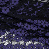Cotton and Nylon Re-Embroidered Lace Panel with Finished Edges - Black and Blue Iris Diamonds and Flowers