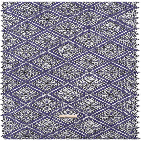 Cotton and Nylon Re-Embroidered Lace Panel with Finished Edges - Black and Blue Iris Diamonds and Flowers