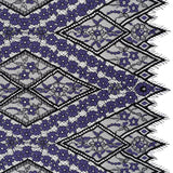 Cotton and Nylon Re-Embroidered Lace Panel with Finished Edges - Black and Blue Iris Diamonds and Flowers