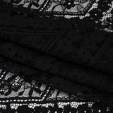 Cotton and Nylon Re-Embroidered Lace Panel with Finished Edges - Black Diamonds and Flowers