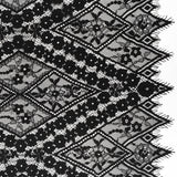Cotton and Nylon Re-Embroidered Lace Panel with Finished Edges - Black Diamonds and Flowers