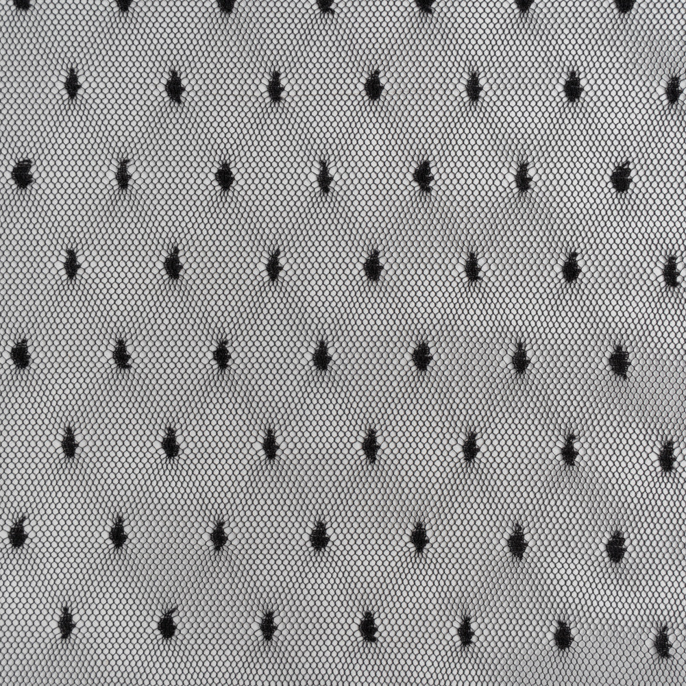 Nylon Raschel Point D'Esprit Lace - Black Polka Dots