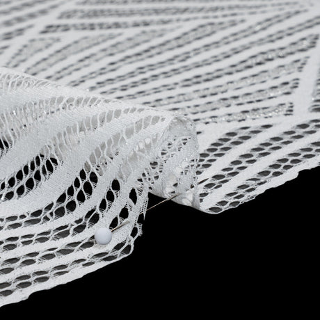 Metallic Lace Panel with Finished Edges - Silver and White Geometric Starburst