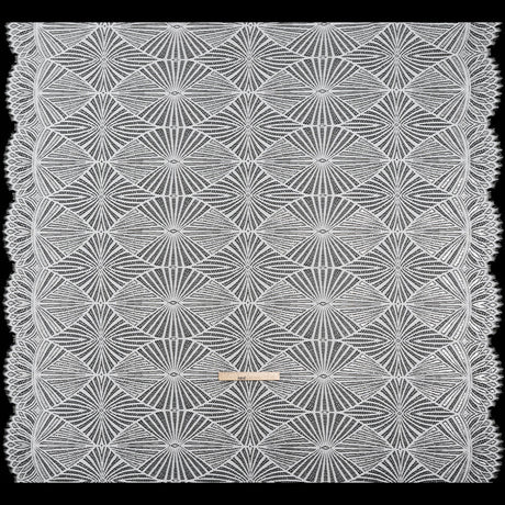 Metallic Lace Panel with Finished Edges - Silver and White Geometric Starburst