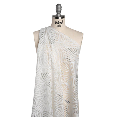 Metallic Lace Panel with Finished Edges - Silver and White Geometric Starburst